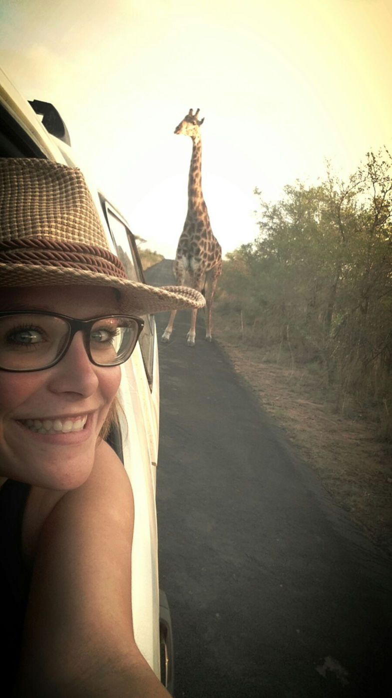 Selfie met giraf in het Krugerpark