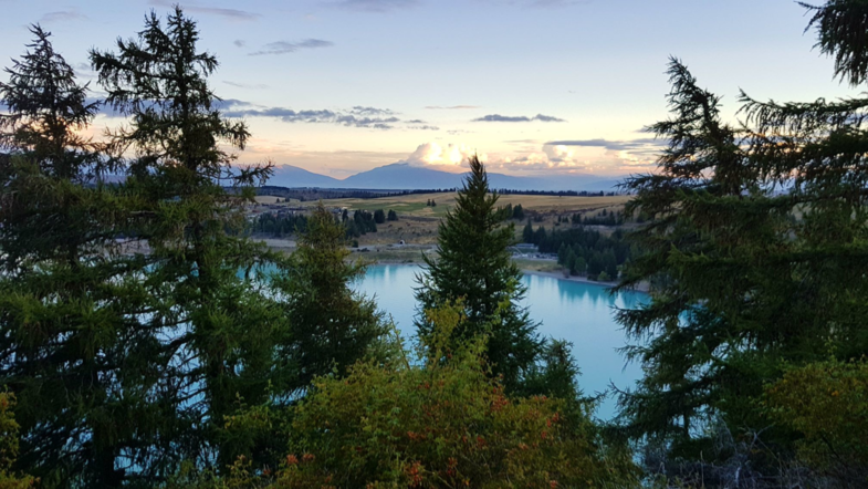 Zonsondergang bij Lake Tekapo, Nieuw Zeeland