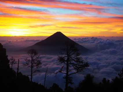 Magical sunrise above volcano Agua